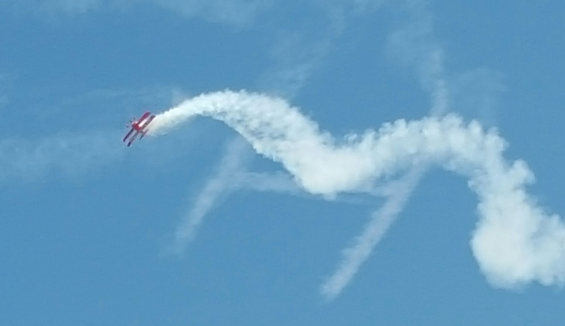 Waco biplane in the airshow - Screamin’ Sasquatch. Sports a P&W 985 radial - AND a GE CJ610 jet engine. Weird to hear this little biplane making jet noises
